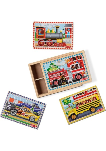 & Doug - Ahşap Yapboz Seti, Araçlar, 12 x 4 cm (13794)