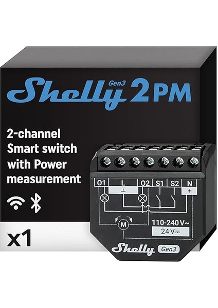 Plus 2pm Gen3 | Wi-Fi ve Bluetooth 2 Kanallı Akıllı Röle Şalteri | Elektrik Tüketimi Ölçümlü Panjur Şalteri | Ev Otomasyonu | Google Home Alexa Aksesuarı | Ios Android Uygulaması