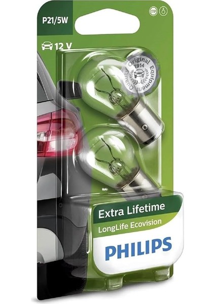 P21/5W Longlife Ecovision, 12V 1016 Stop Ampul Çift Duy Çapraz Tırnak 2 Adet, 2'li Paket