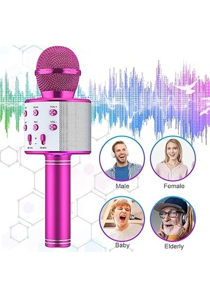 Usba+Tf Sd Kart+3.5mm Aux Girişli Bluetooth Karaoke Mikrofonu Pembe WNE0069 modelleri