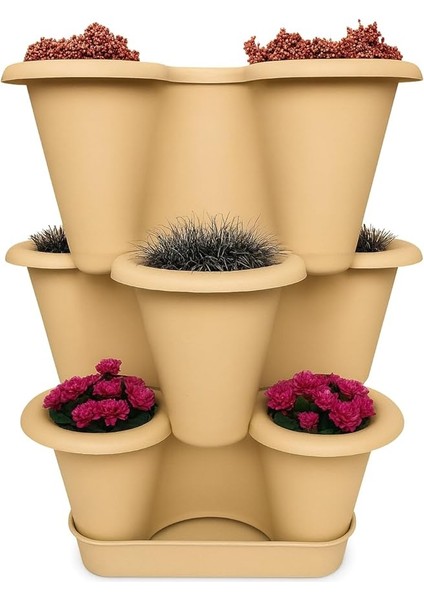 Katlı Şanslı Yonca Tasarımlı Dekoratif Saksı Seti, 26.5 x 26.5 Cm, Çiçek ve Bitki Sebze Yetiştirme, Bahçe Salon Mutfak Saksı Seti (Bronz)