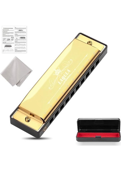 Diatonik Blues Mızıka, C Blues Harp Mızıka, 10 Delikli, Koruyucu Kılıflı, Standart Mızıka, Yetişkinler, Profesyoneller, Yeni Başlayanlar ve Öğrenciler Için Hediye (Altın)