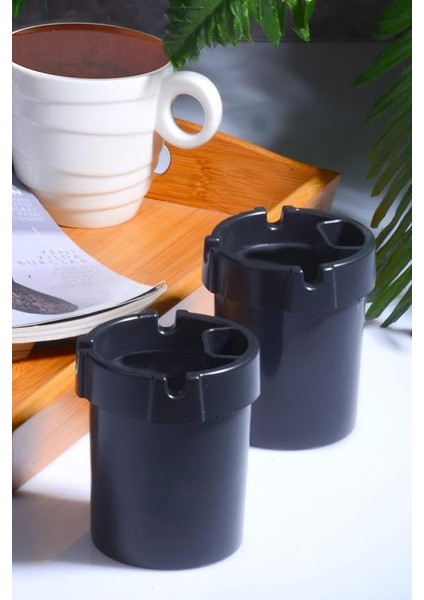 2 Adet Koku Yapmaz Çakmaklık Hazneli Siyah Plastik Küllük Oto Kül Tablası Kül Tabağı