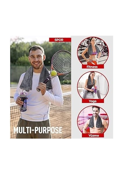 Sporcu Fitness Antreman Havlusu 30X100 Cm, Ultra Hafif ve Hızlı Kuruyan Mikrofiber Spor Havlu, Gym Boks Pilates Tenis Havlusu (3 Adet 30X100, Gri) fırsatları