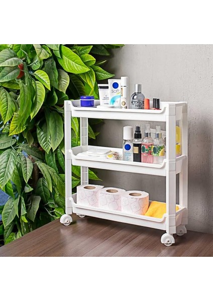 Org-65 Tekerlekli 3 Katlı Organizer Raf Beyaz