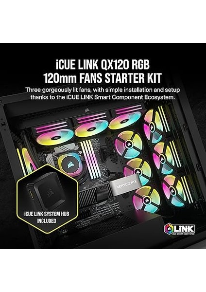 Icue Lınk QX120 Rgb 120MM 3 Pc Fans Starter Kit With Icue Lınk System Hub (CO-9051002-WW) fiyatları