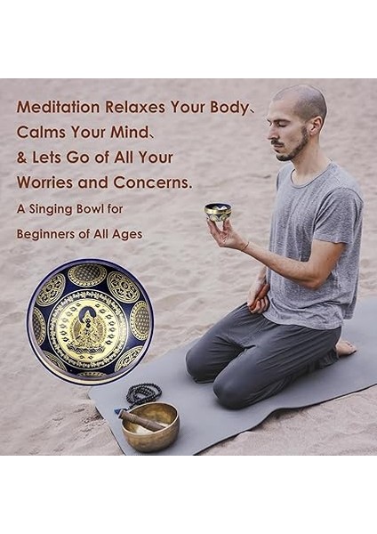 Tibet Ses Çanağı Seti, Farkındalık ve Stres Azaltma, Zen Dekoru, Şifa ve Farkındalık Için Nepal'de El Yapımı Kase (Koyu Mavi, 3 Inç) modelleri