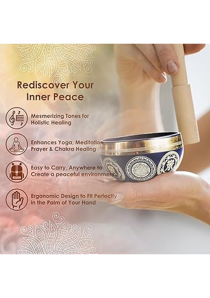 Tibet Ses Çanağı Seti, Farkındalık ve Stres Azaltma, Zen Dekoru, Şifa ve Farkındalık Için Nepal'de El Yapımı Kase (Koyu Mavi, 3 Inç) indirimleri