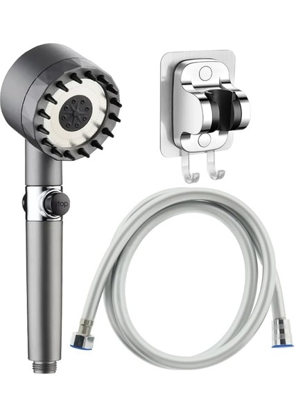 Filtreli 3 Fonksiyonlu Duş Başlığı El Duşu + Pvc Duş Hortumu ve Yapışkanlı Mafsal 3'lü Set