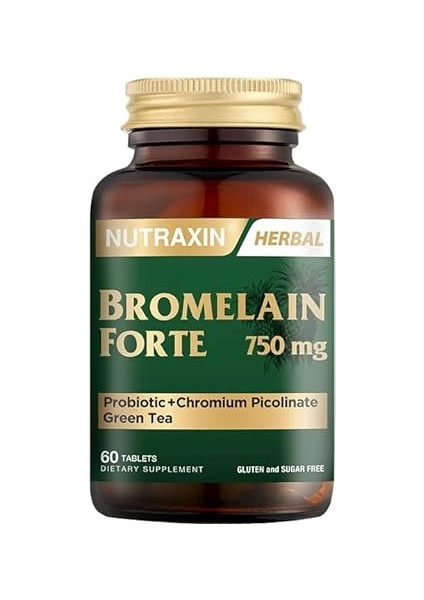 Bromelain Forte – 750 Mg Bromelain, Yeşil Çay Ekstresi, Krom ve Probiyotik Içeren Sindirim ve Bağışıklık Destek Tableti – 60 Tablet – Alerjen Içermez fırsatları