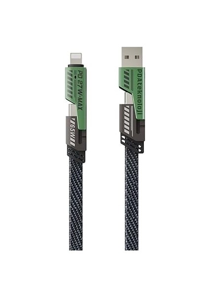 Azeada 4 In 1 4'lü 65W USB Type-C ve Lightning Örgülü Şarj ve Data Kablosu - 1.5m Siyah AZ-B10TH