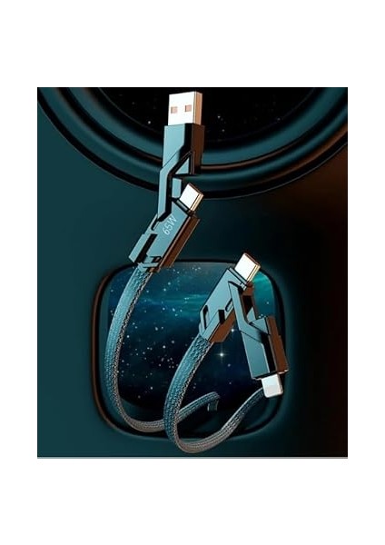 Azeada 4 In 1 4'lü 65W USB Type-C ve Lightning Örgülü Şarj ve Data Kablosu - 1.5m Siyah AZ-B10TH fırsatları