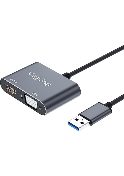 Usb-A To 4K 30Hz HDMI ve 1080P 60Hz VGA Görüntü Çevirici Kablo