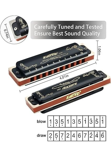 Top G 10 Delikli Harmonika Anahtarı 20 Ton 008K Blues Arp Ağız Organı, Siyah Kapaklı, Yetişkinler, Profesyoneller ve Öğrenciler Için Üst Sınıf Armonika fırsatları
