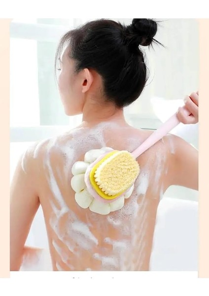 2'si 1 Arada Kıl ve Lifli Duş Fırçası, Uzun Saplı Masaj Etkili Çift Yönlü Banyo Bakım Fırçası, Asorti