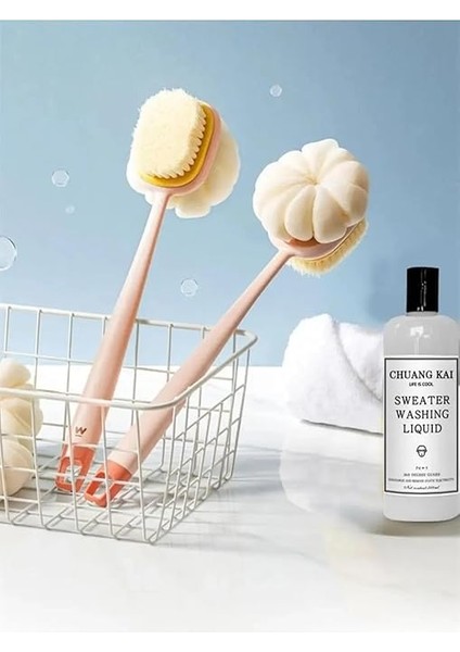 2'si 1 Arada Kıl ve Lifli Duş Fırçası, Uzun Saplı Masaj Etkili Çift Yönlü Banyo Bakım Fırçası, Asorti modelleri