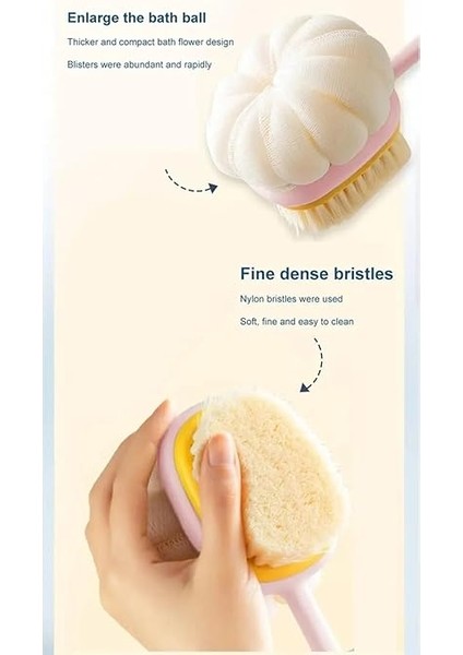 2'si 1 Arada Kıl ve Lifli Duş Fırçası, Uzun Saplı Masaj Etkili Çift Yönlü Banyo Bakım Fırçası, Asorti fırsatları