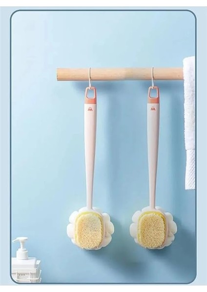 2'si 1 Arada Kıl ve Lifli Duş Fırçası, Uzun Saplı Masaj Etkili Çift Yönlü Banyo Bakım Fırçası, Asorti indirimleri