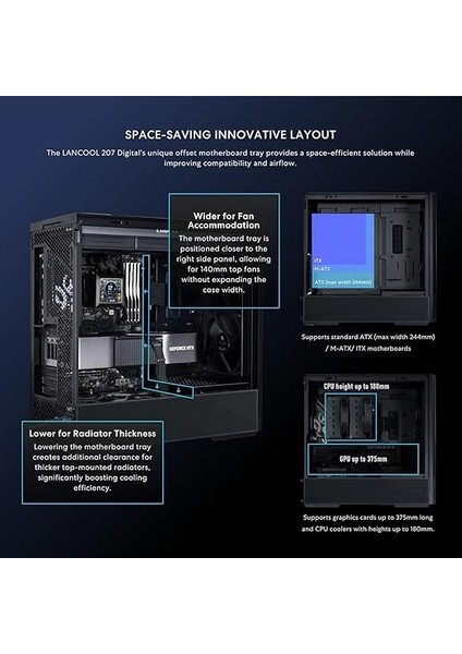 Li Lancool 207 Digital Rgb Mid-Tower Atx Kasa Siyah indirimleri
