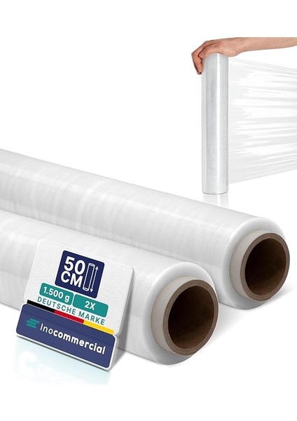 2 Rulo Streç Folyo, Şeffaf, Sarma Folyosu, 50 CM/230 M – 1,5 Kg, Mobilya ve Taşınma Için Folyo, Palet Folyosu, El Streç Folyo, Rulo Halinde Ambalaj Filmi, Streç Folyo Rulosu