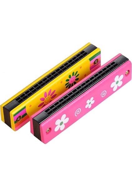 Adet Ahşap Mızıka 16 Delikli Çift Sıralı Renkli Desenli Çocuk Mızıka