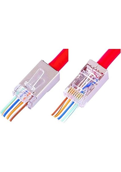 4388 Yeni Nesil Delikli Metal RJ45 Jack Internet Cat Kablo Ucu, 10 Adet