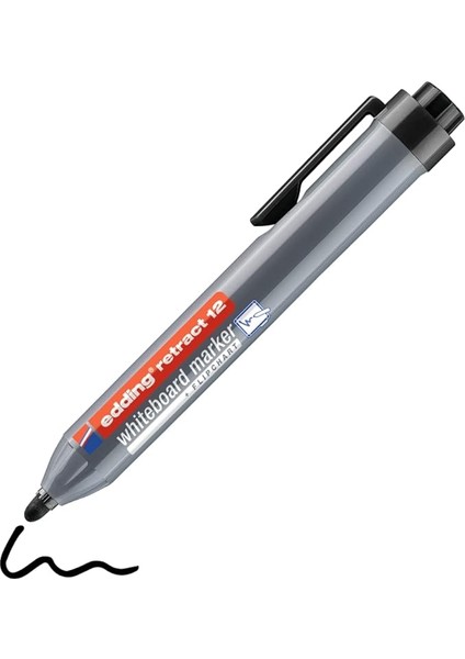 12 Retract Beyaz Yazı Tahtası Kalemi - Siyah - 1 Kalem - Yuvarlak Uç 1,5-3 mm