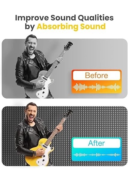 12'li Paket Kendinden Yapışkanlı Geçirmez Köpük Paneller 5X30 x 30 cm Piramit Tasarım Akustik Köpük, Ev Stüdyosu Için, Siyah + Gri fiyatları