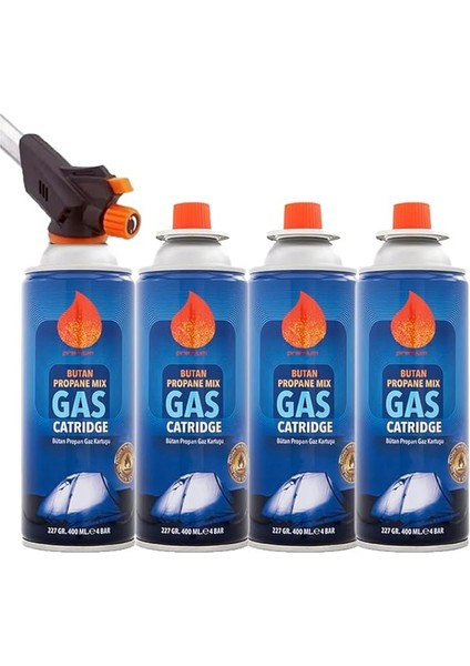Golf 4 Adet 227 gr Gaz Kartuşlu Pürmüz ve Çakmaklı Başlık Set Kamp Gazı Set 4 Lü Gaz Kartuşlu Pürmüz