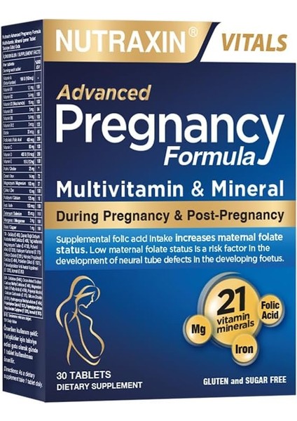Pregnancy Formula | Hamilelik ve Emzirme Dönemine Özel Multivitamin | 21 Vitamin ve Mineral | 30 Tablet | Vejetaryen