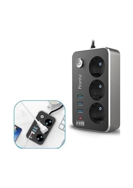 Dayanıklı Termal Akım Korumalı 2 mt 10A 2500W 3lü Priz ve 3 Usbi 21A Uzatma Kablosu modelleri