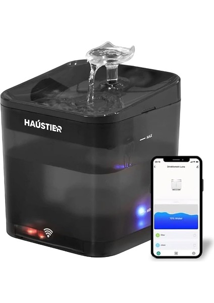 WF004 Akıllı Kedi Köpek Su Sebili Su Şelalesi Su Pınarı, Uv Su Filtrelemeli - Smart Wifi - Tuya App, Bpa Içermez,ultra Sessiz (Siyah)