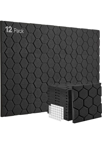 Akustik Köpük, 12 Adet, Akustik Plaka, Ses Emici, 30 x 30 x 2,5 Cm, Ses Yalıtımı, Ses Yalıtımı, Podcast, Stüdyo, Oyun Dekorasyonu, Akış Aksesuarı, Akustik Panel, Siyah