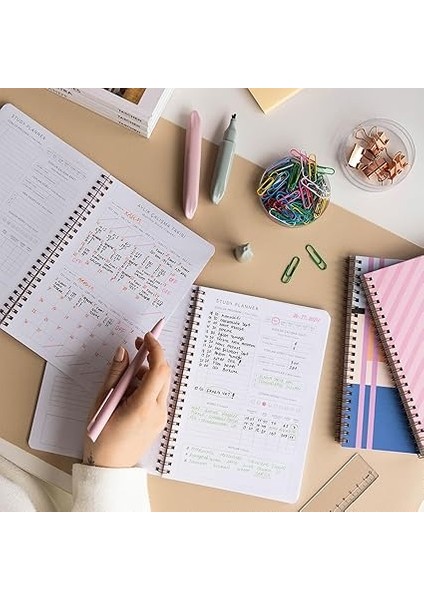 A5 Spiralli Ders Çalışma Planlayıcısı - Study Planner - Sınava Hazırlık Ayt-Tyt-Kpss-Ales-Yds Pembe modelleri