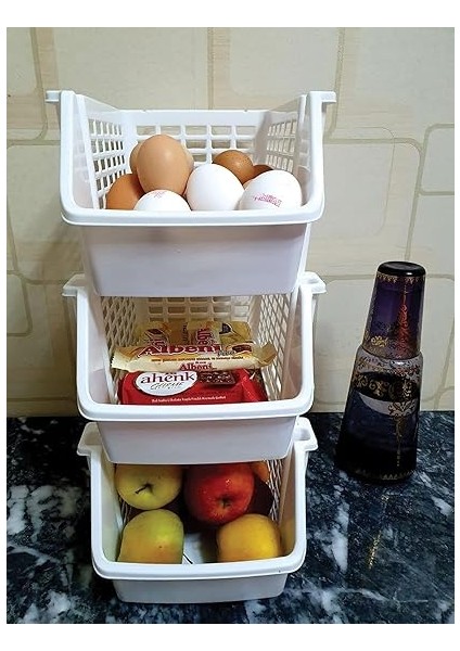 5 Adet Çok Amaçlı Katlı Geçmeli Organizer, Pratik Dolap Içi Lavabo Altı Evye-Tezgah Üstü Buzdolabı Mutfak Banyo Çamaşır Makinesi Ev Düzenleyici Plastik Sepet (5 Adet - Beyaz) fırsatları