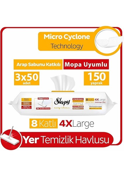 Easy Clean Arap Sabunu Katkılı Mopa Uyumlu Yer Temizlik Havlusu&mendili 3X50 (150 Yaprak) fiyatları