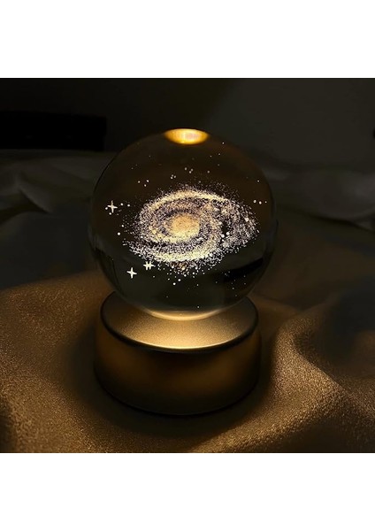 Kristal Cam Küre Renk Değiştiren LED Işıklı Gece Lambası Dekoratif Hediyelik Tozbulutu Galaxy