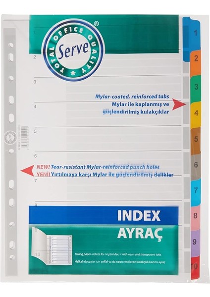 Karton Ayrac Klasik 1-10 Renkli Rakam A4