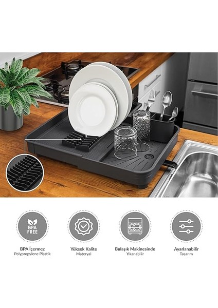 Collection Açılır Kapanır Bulaşıklık Tabaklık, 40.4 x 32 x 8.6 Cm, Plastik, Antrasit fiyatları