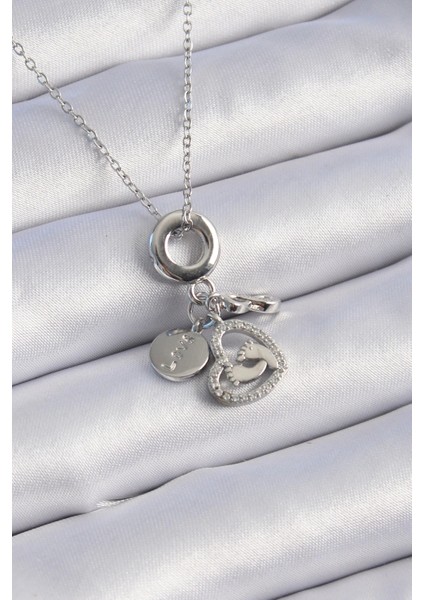 316L Çelik Gümüş Renk Zirkon Taş Detay Kalp Model Charm Kadın Kolye