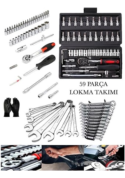 Rowermax 59 Parça 46 Mini Lokma Otomatik Cırcırlı 1/4'' 12 Parça Kombine Anahtar Lokma Takımı fiyatları