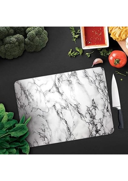 10001503001 Beyaz Mermer Görünümlü Cam Kesme Tahtası, 30CM x 40CM indirimleri