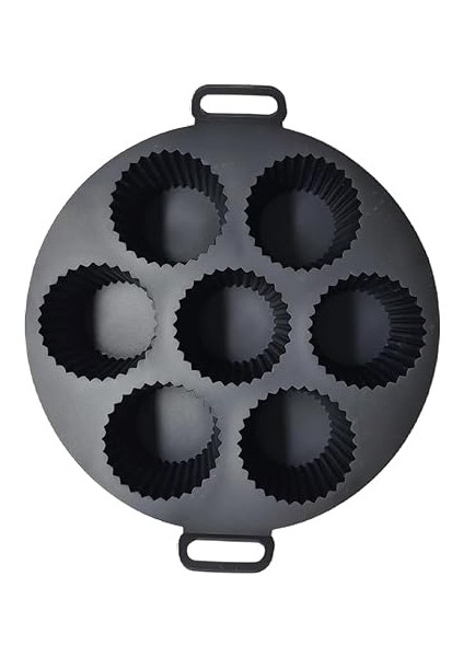 Airfryer Silikon Kek Pişirme Kalıbı 7 Bölmeli, Silikon Cupcake Kek Pişirme Kabı Air Fryer Muffin Fırın Kalıbı (1 Adet Siyah - 20 Cm) modelleri