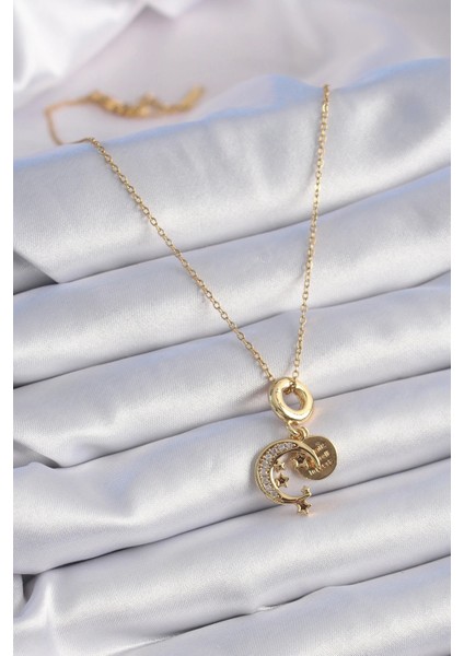 316L Çelik Gold Renk Zirkon Taşlı Ay Yıldız Model Charm Model Kadın Kolye fiyatları