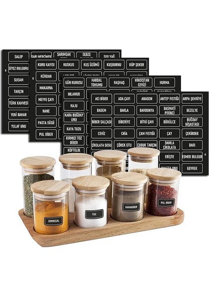 Baharatlık Etiketleri - Kendinden Yapışkanlı - 140 Adet Çıkartma Baharat Etiketleri - Suya Dayanıklı - Siyah Baharat Kutuları Etiketleri