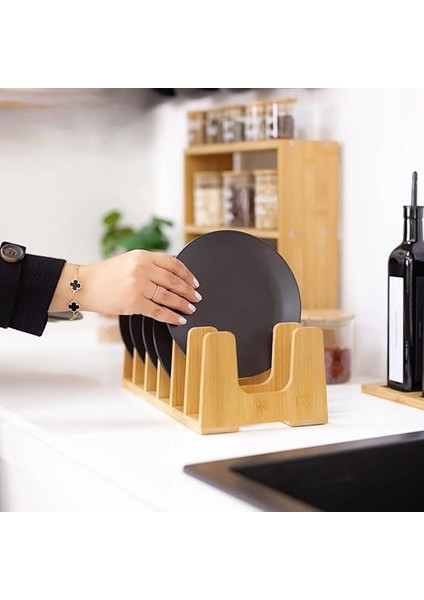Home 6 Bölmeli Bambu Tabaklık ve Tencere Kapağı Düzenleyici – Doğal Ahşap, Şık ve Dayanıklı Mutfak Organizeri, Tava,tabak ve Kapaklar Için Çok Amaçlı Düzenleyici fiyatları