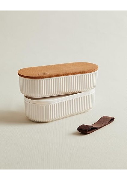 Coco Magou 2'li Ahşap Kapaklı Saklama Kabı, 500 Ml, Soft Ekru fiyatları