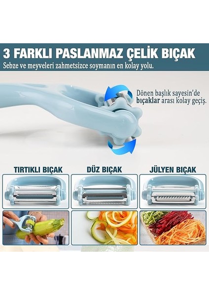 3'ü 1 Arada Patates ve Sebze Soyucu – Paslanmaz Çelik Bıçaklı, Düz + Tırtıklı + Jülyen Soyma, Ergonomik Sap, Bulaşık Makinesine Uygun, Kompakt ve Dayanıklı Mutfak Gereci modelleri
