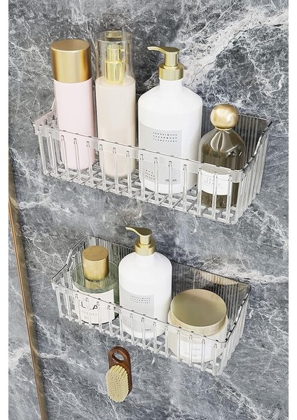 Home Banyor Yapışkanlı Banyo Rafı, 2'li Banyo Düzenleyici Organizer Banyo Duş Rafı Şampuanlık, Plstik