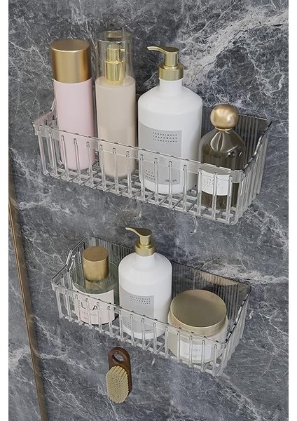 Home Banyor Yapışkanlı Banyo Rafı, 2'li Banyo Düzenleyici Organizer Banyo Duş Rafı Şampuanlık, Plstik fiyatları